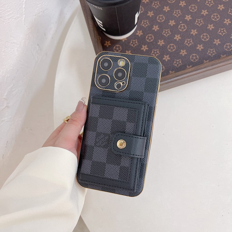 Capa para iPhone com bolsa de cartão de cor clássica luxuosa