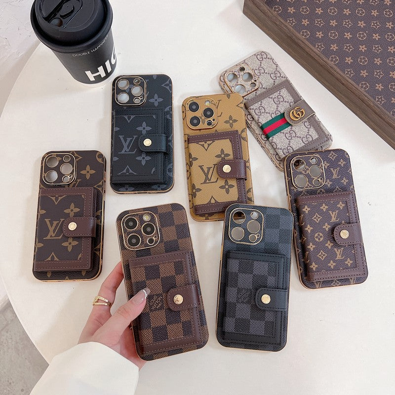 Capa para iPhone com bolsa de cartão de cor clássica luxuosa