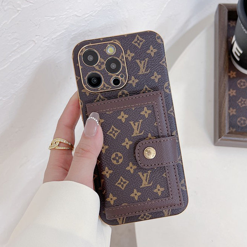 Capa para iPhone com bolsa de cartão de cor clássica luxuosa