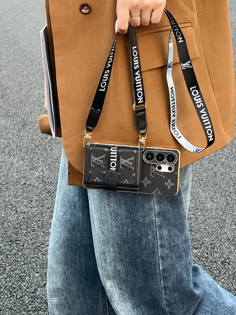 Luxusní crossbody pouzdro na telefon s držákem karty a nastavitelným ramenním popruhem pro Samsung