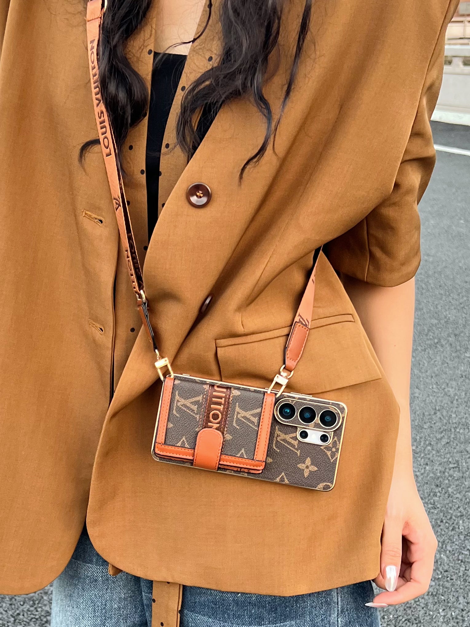 Luxury Crossbody Phone Case with Card Holder & Adjustable Shoulder Strap for Samsung