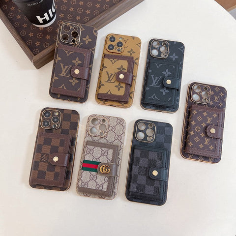 Capa para iPhone com bolsa de cartão de cor clássica luxuosa