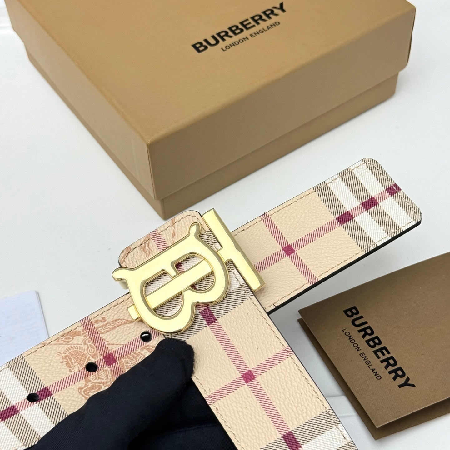Férfi bőr öv TB monogram csat/kockás minta