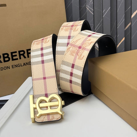 حزام جلدي للرجال مشبك TB Monogram/نمط المربعات
