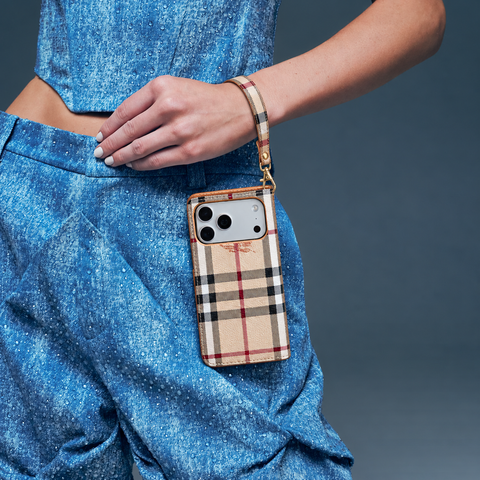 Beige Check Flip iPhone Case with Wrist Strap — product view 5