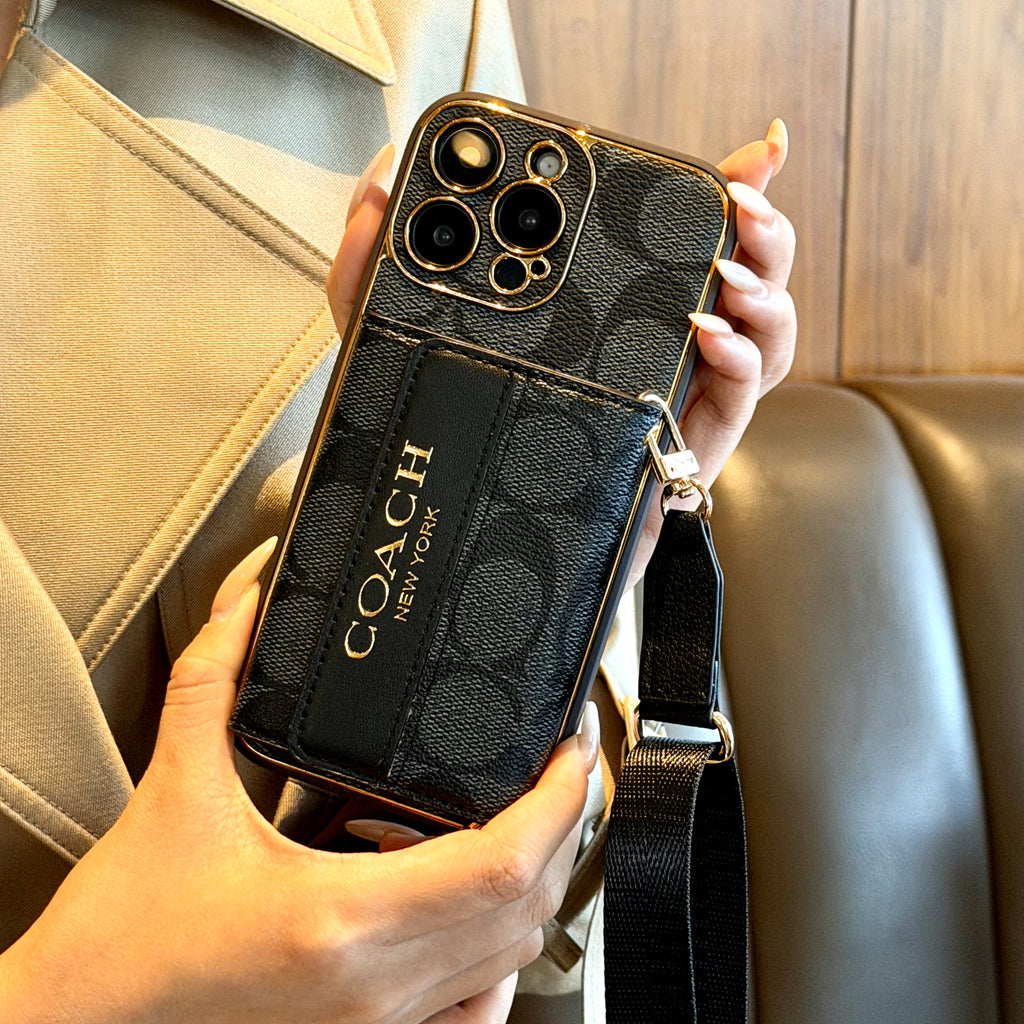 Black monogram crossbody phone case lifestyle detail 1