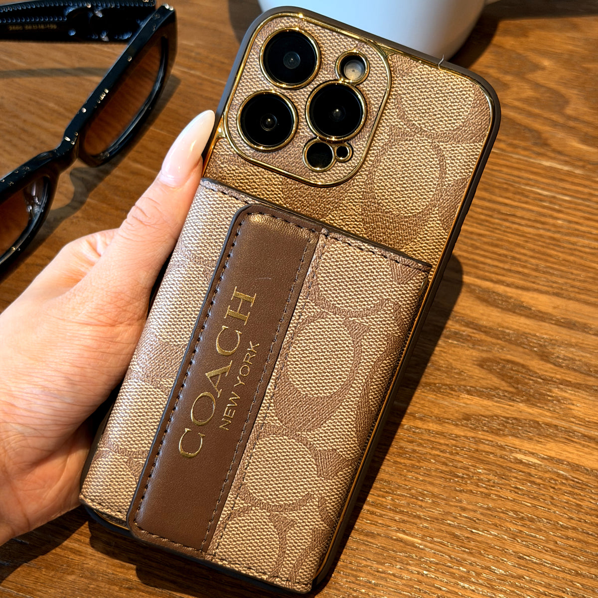 Brown monogram crossbody phone case detail 4